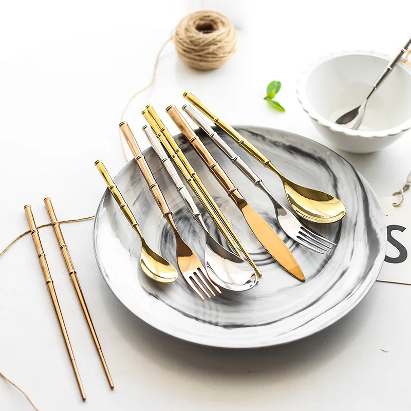 24 шт. столовые приборы из нержавеющей стали с золотым покрытием набор