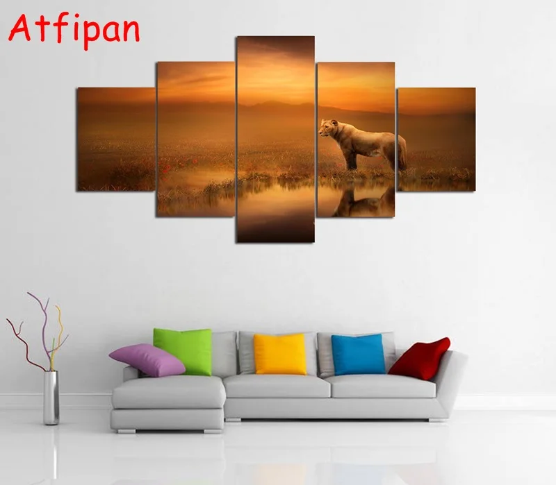 

Abstract Picture Modular Nordic Painting 5 Panel Animal Lions Printed Modern Wall Art Decor For Living Room Artwork Framework