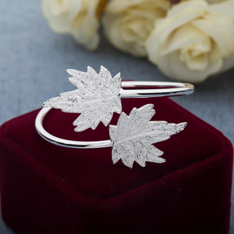 Silver Bracelets for Women Maple Leaf Wrist Cuff Bangles Bracelet Wristband Pulseira Femme Fashion Jewelry Accessories Gifts | Украшения и