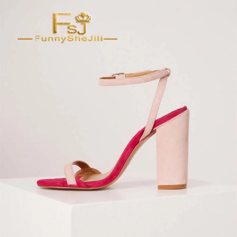 

FSJ Pink and Blush Block Heel Slingback Women Sandals 2022 Summer Noble Open Toe Ankle Strap Female Office Holiday Ladies Shoes