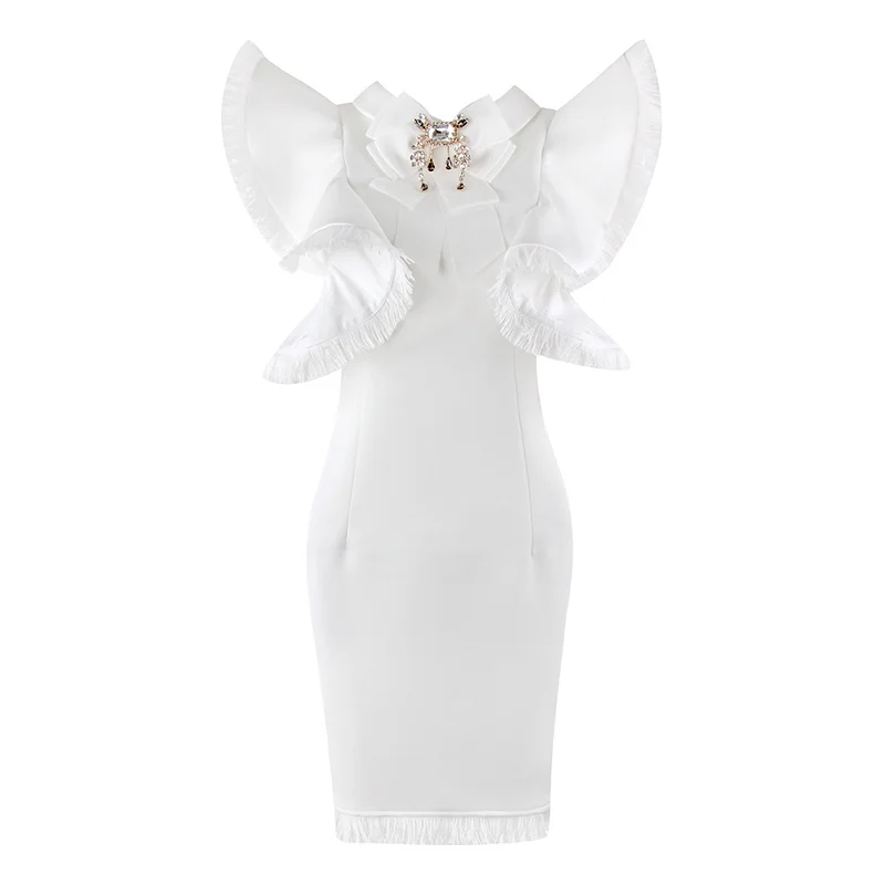 KLEEZY Party Vestidos Verano знаменитости платье пикантные черные сапоги без рукавов оборками кисточкой мини-платья вечерние клуб BY910