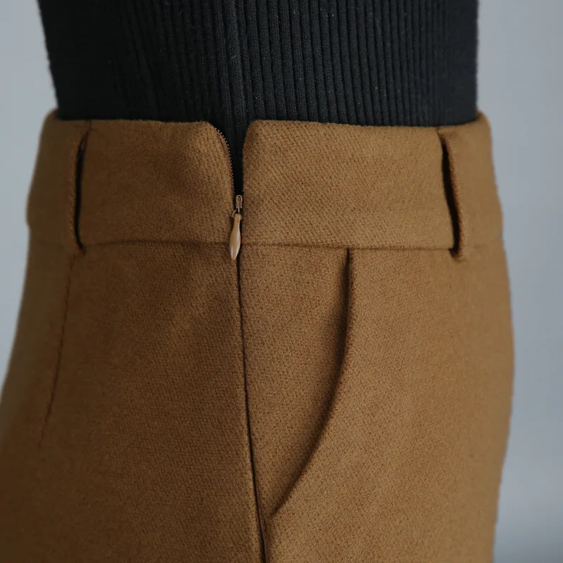 5XL Plus Size A-Line Woolen Long Skirts For Women Fall Winter Thick Warm Camel Skirt Female Elegant Black High Waist Saia Lady