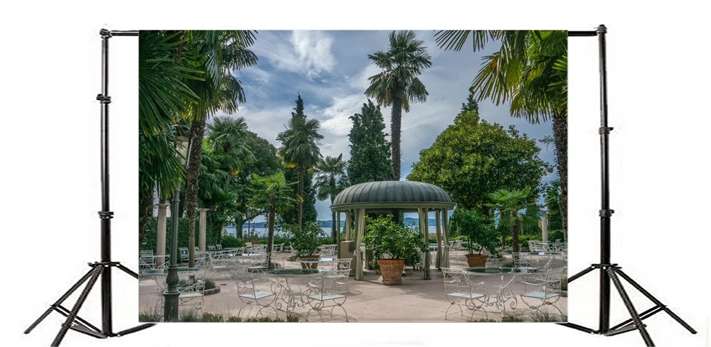 Laeacco Sea Beach Palm Trees Desk Chairs Scenic Photography Backgrounds Customized Photographic Backdrops For Photo Studio | Электроника