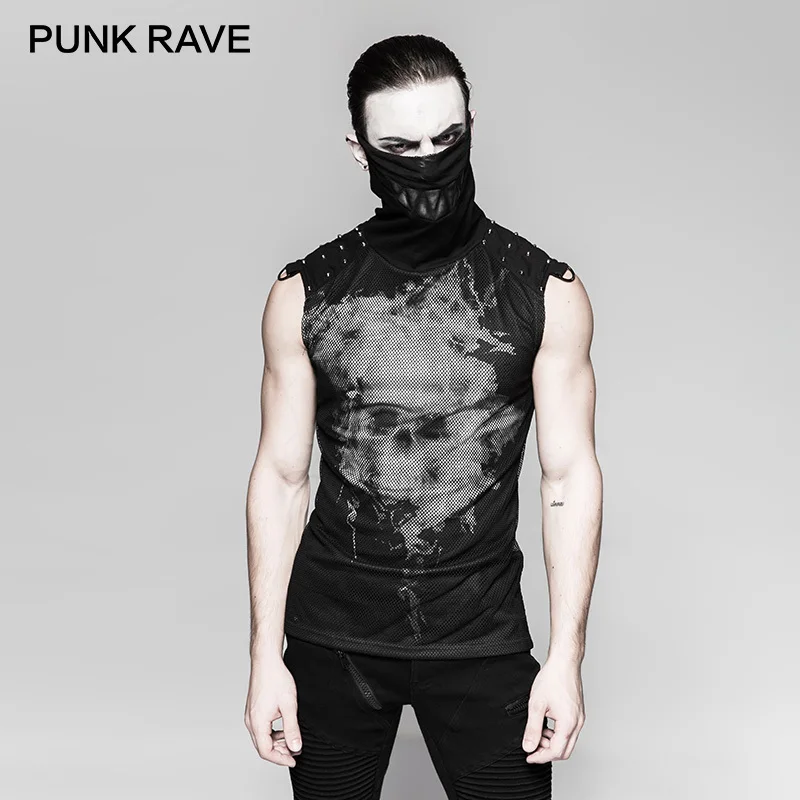 Готическая Прозрачная Футболка без рукавов с заклепками на плечах 3d рисунком