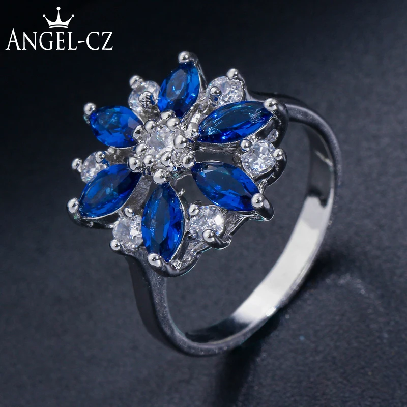 Модные обручальные кольца ANGELCZ с фианитом маркиза ярко синего цвета для женщин