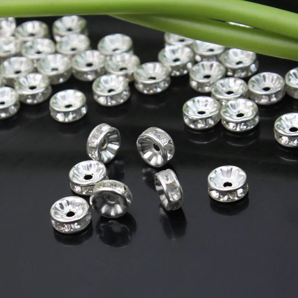 Фото 50 шт./лот Посеребренные 8 мм Crystal Rhinestone Свободные Rondelle Шариков прокладки для 50 шт./лот Посеребренные 8 мм Crystal Rhinestone Свободные Rondelle Шариков прокладки для
