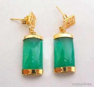 DYY + Бесплатная доставка @ Зеленый Нефрит 18KGP Фортуна Серьги Болтаться|earrings nails|emerald
