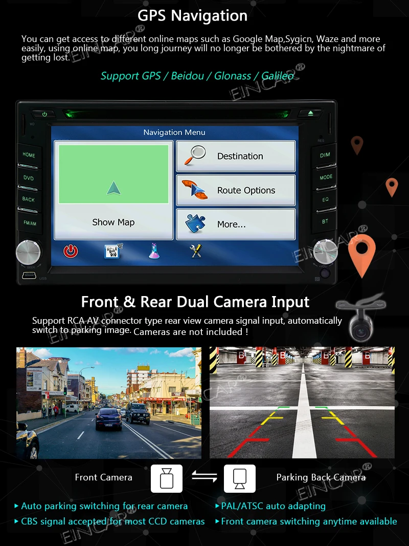 2 Din in dash Touch Screen Head Unit with Bluetooth Wifi Subwoofer Video Outout EinCar 7 inch Full-touch Android 8.1 2din | Автомобили и