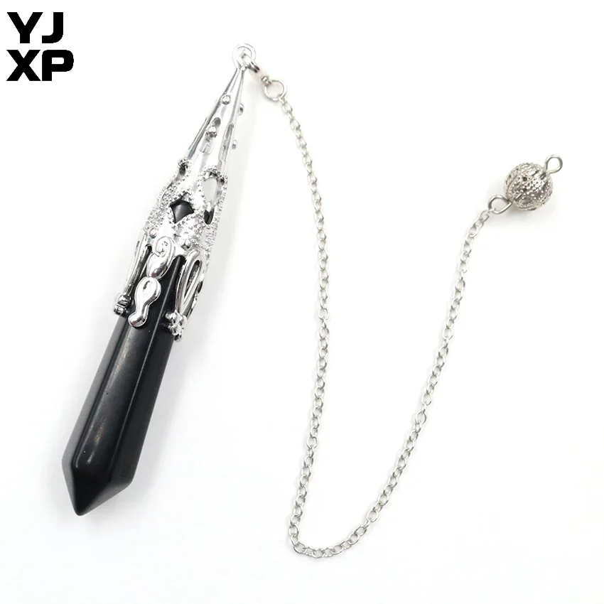 Black Agates YJXP аметисты Белый Кристалл Опал Натуральный камень шестиугольная Призма звено цепи маятниковая подвеска Для женщин рейки исцеления Шарм Jewelry 1 шт - Окраска металла: Black Agates