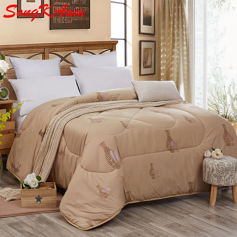 Зимнее стеганое одеяло из 100% чистой шерсти с наполнителем хлопка двуспальный