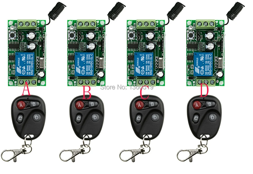 

New DC12V10A 1CH Wireless Remote Control Switch System 4*Receiver and 4*Transmitter light /lamp/ window/Garage Doors