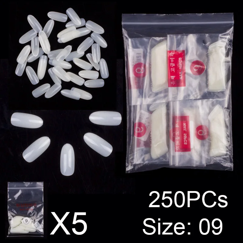 Natural 09 x 250PCs 250 штук в упаковке такие же размеры овальной формы накладные ногти для рисования дизайн ногтей Акриловые полные ногти Размер 1 2 3 4 5 6 7 8 9 - Цвет: Natural 09 x 250PCs