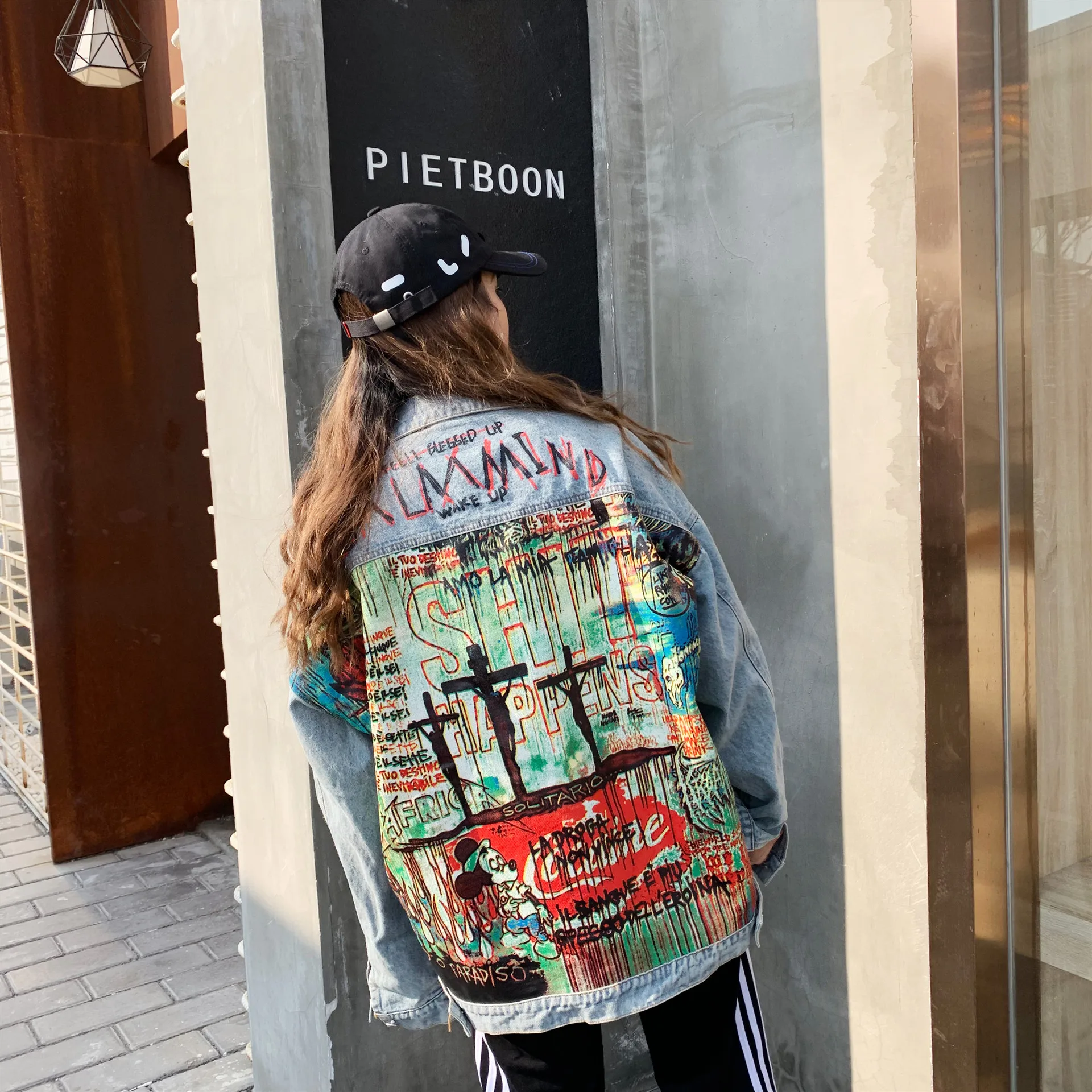 ABOORUN мужские джинсовые куртки в стиле хип-хоп модные джинсовые куртки с принтом граффити уличный сверхразмерный пиджак для мужчин R1200