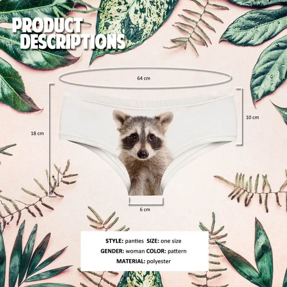 Женские трусики с забавным принтом LEIMOLIS белые пуш ап енота милые стринги|Женские