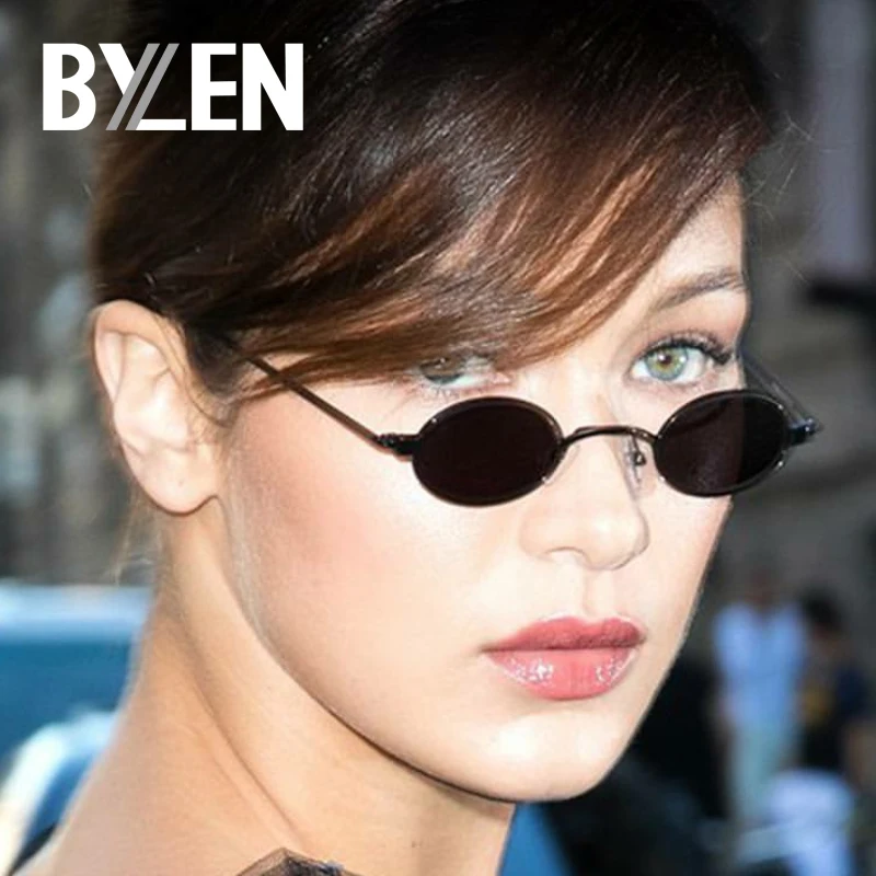 Маленькие овальные солнцезащитные очки для женщин, металлическая оправа, Ретро стиль, фирменный дизайн, круглые солнцезащитные очки для женщин, s, черные, красные линзы, Оттенки UV400