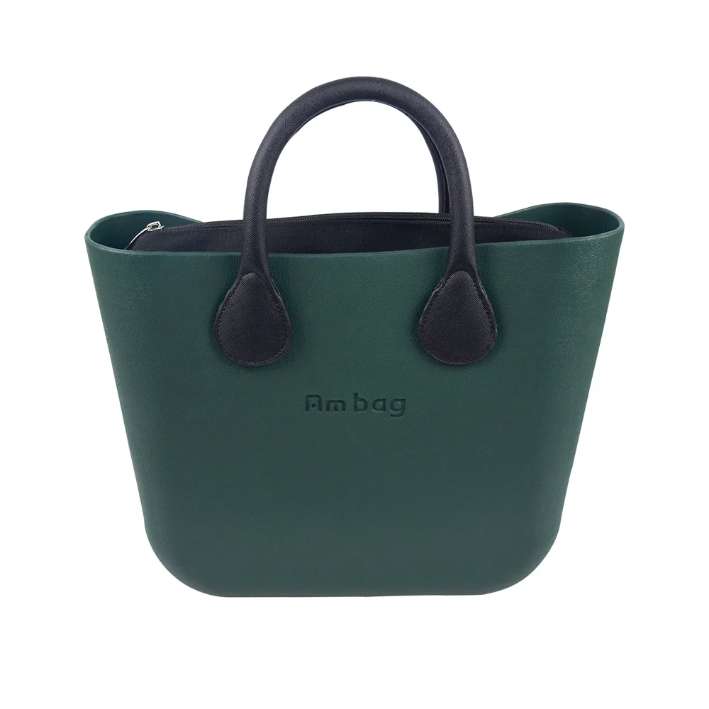 AMbag Obag стильная Водонепроницаемая мини-сумка EVA AMbag с подкладкой из парусины на молнии красочная кожаная ручка женская сумка DIY - Цвет: Dark green