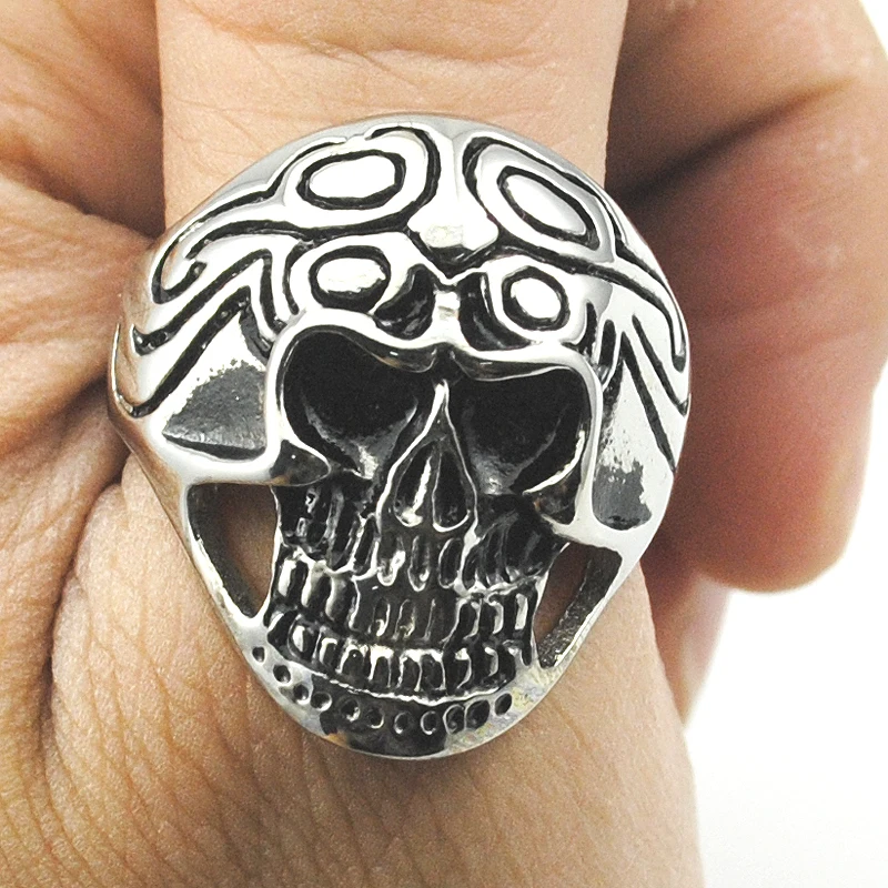 ATGO Горячая Распродажа нержавеющая сталь Мужской панк стиль цветок черепа кольцо