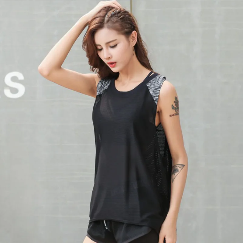 New Quick-Drying Polyester Women Yoga Vest Loose Thin Breathable Sexy Mesh Stretch Sleeveless Fitness Running Sportswear S/M/L | Спорт и