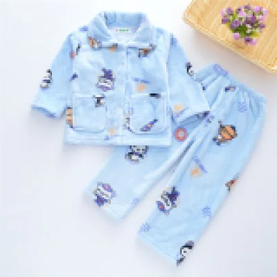 Pijama infantil inverno; детский пижамный комплект из кораллового флиса; пижама с принтом для маленьких мальчиков и девочек; детская фланелевая одежда для сна; пижамы для младенцев - Цвет: Light blue Pijama