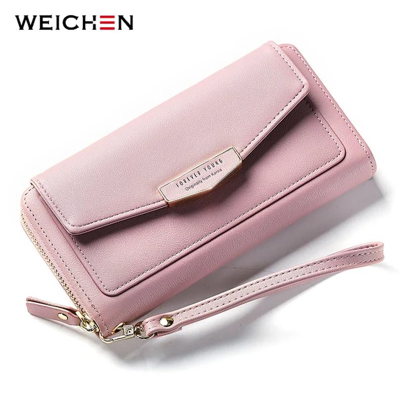 Dk Pink WEICHEN, Большой Вместительный браслет, женские кошельки, кожаный женский клатч, брендовый женский кошелек, для монет и телефона, Карманный держатель для карт - Цвет: Dk Pink