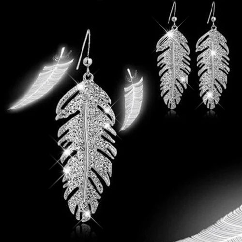 

Ethnic Boho Best Quality Women's Vintage Rhinestone Alloy Long Tassel Leaf Feather Eardrops for Party Wedding Dangle Earrings