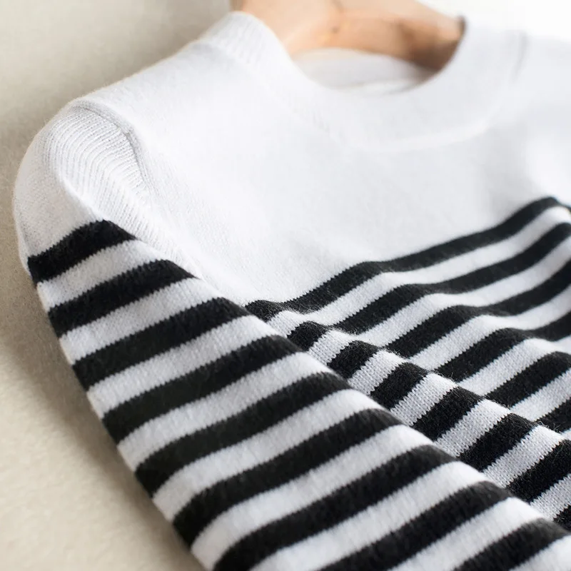 Oversize Women Wool Crew Neck Striped Knitted dress STRIPE Nursing Strip Shirt | Женская одежда