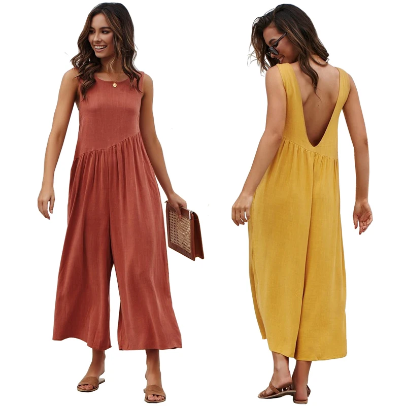 Wide Leg Long Pants Solid Jumpsuits Women 2019 New Summer Backless Loose Jumpsuit Casual Rompers Monos Largos Mujer | Женская одежда