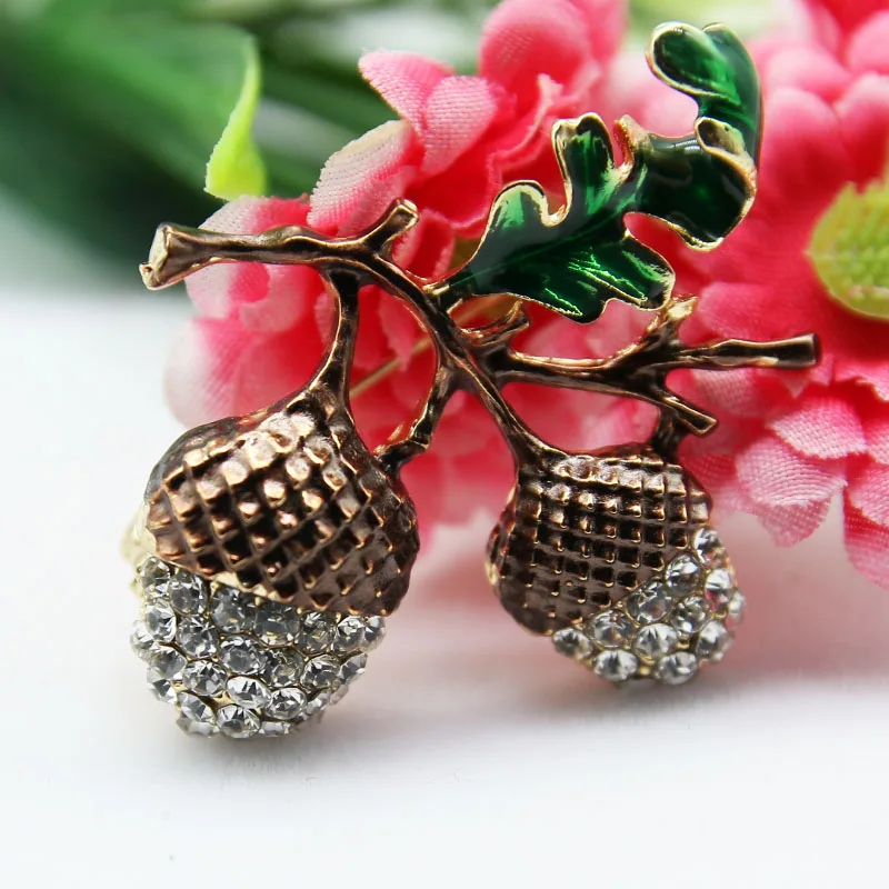 Винтажная брошка RHao с коричневой эмалировкой и кристаллами Pinecone винтажная из