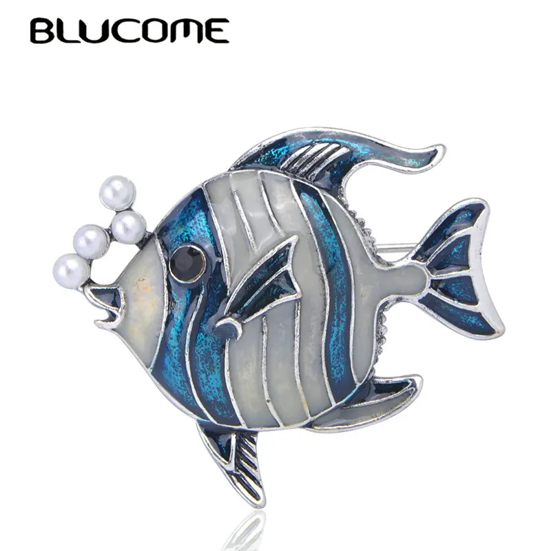Женская брошь в форме рыбы Blucome разноцветная эмалированная с жемчугом Подарочный