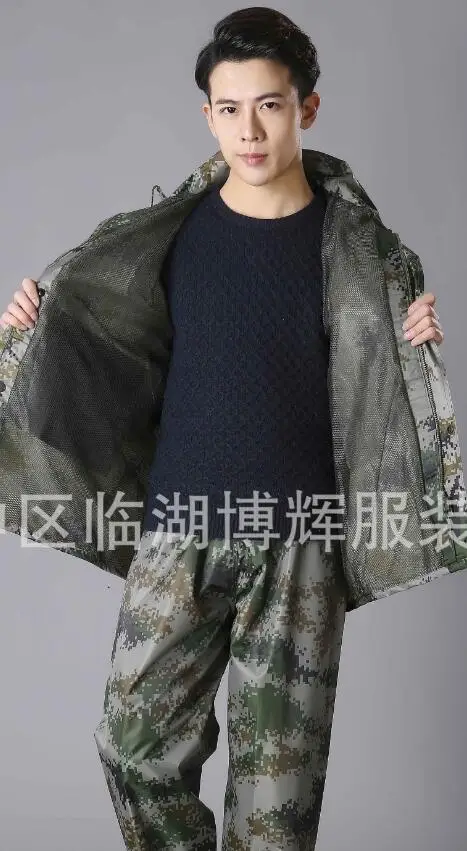 2 sets оптовая Камуфляж двойной мужчины женщины дождя плащ костюмы брюки открытый