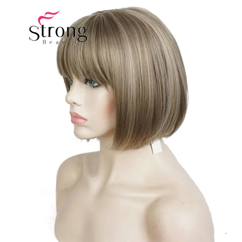 StrongBeauty короткий прямой коричневый выделенный Боб сторона подметает челка синтетический парик выбор цвета - Цвет: H-WG1158 24M8613