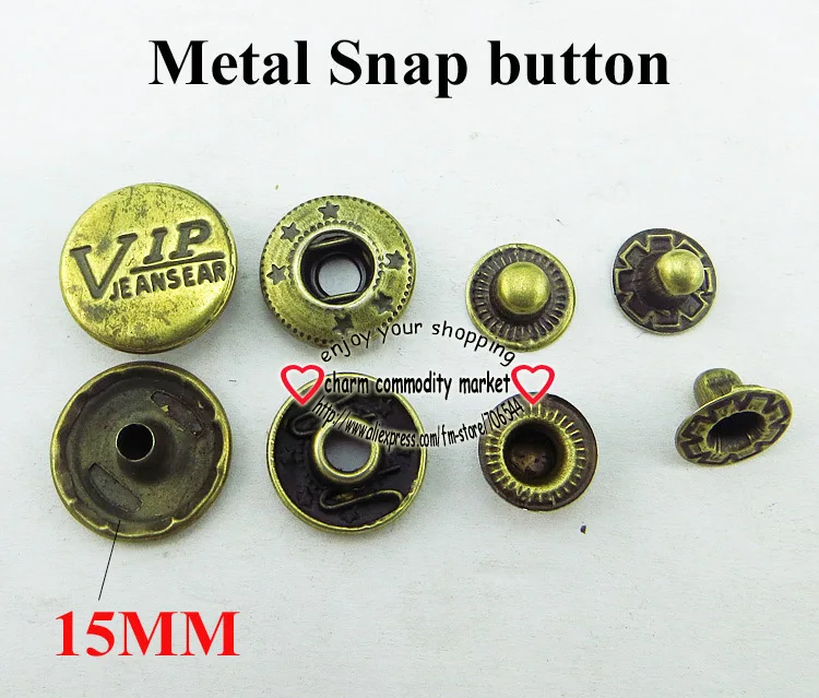 vip bronze tone 50 шт. 15 мм металлические черные кнопки для лица Фирменная швейная одежда сумка аксессуар кнопка для одежды SMB-016K - Цвет: vip bronze tone
