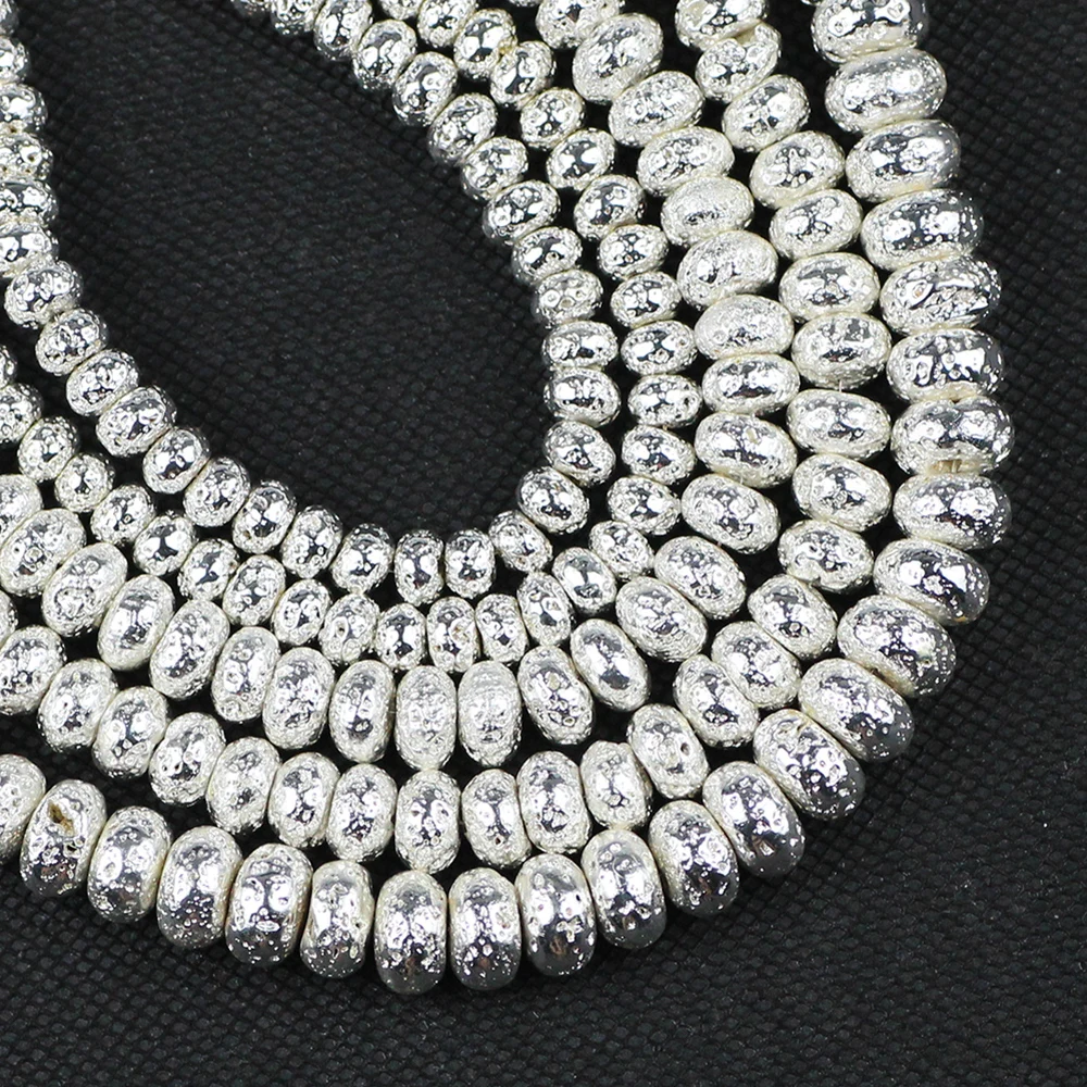 JHNBY White gold Natural Lava Stone 6/8/10MM DIY Accessories Flat Round Silvers Loose beads for Jewelry Necklace bracelet making | Украшения
