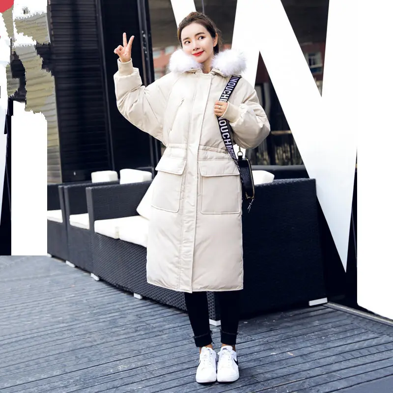 2018 Новый Для женщин Зимняя куртка-пуховик Свободные длинное пальто меха куртка с