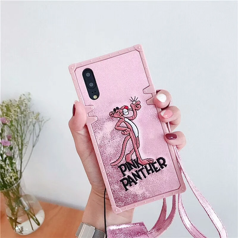 Роскошный чехол с квадратной вышивкой Розовая пантера для Huawei P20 Pro Кожаный