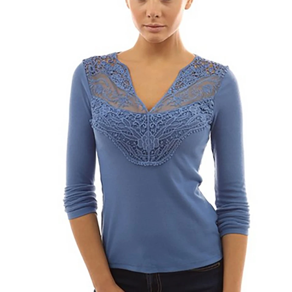 Модные женские туфли рубашка с длинным рукавом v-образным вырезом Повседневное