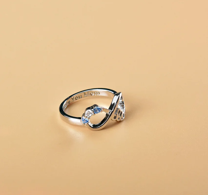 WYJZY Mother's Day theme inlaid zircon ring letter MOM 8 word styling ladies fashion jewelry classic mother's day gift | Украшения