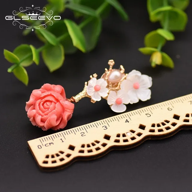 style 2 XlentAg, 925 пробы, серебряные, розовые, коралловые Висячие серьги, белый жемчуг, Розовый натуральный камень, раковина, цветок, висячие серьги, ювелирное изделие GE0024 - Цвет камня: style 2