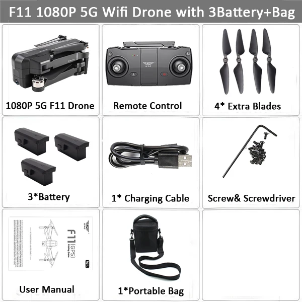 1080P 3B Bag SJRC F11 gps Дрон селфи RC с 1080P 2K HD камерой WiFi FPV 25 минут время полета бесщеточный Квадрокоптер складной рычаг Дрон Vs CG033 - Цвет: 1080P 3B Bag