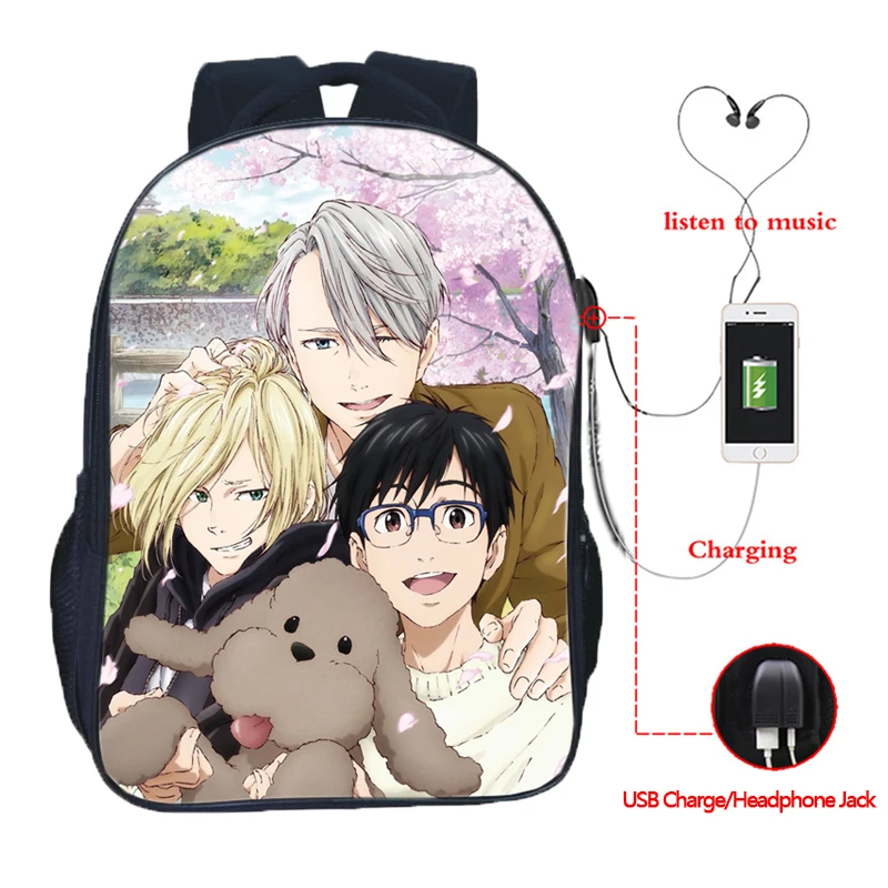 Boys Teens Yuri On Ice Yuri!!! on Victor USB Charge School Bags Men Boy Beautiful Backpacks | Багаж и сумки