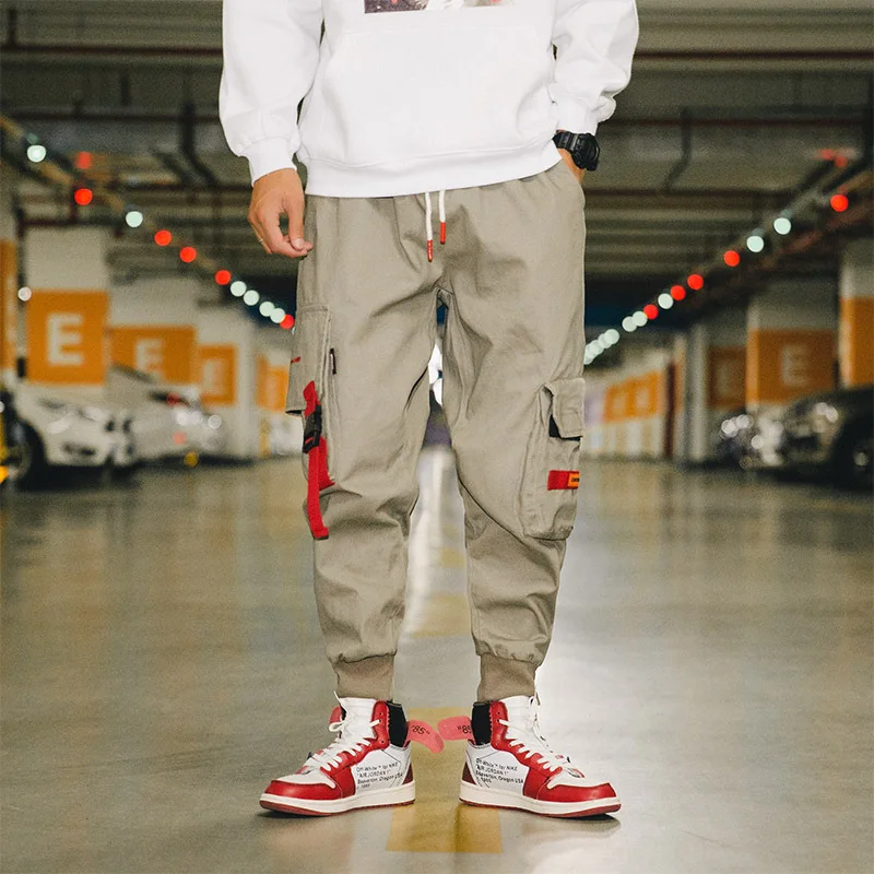 

Hip Hop Men Pants Spring Autumn 100 % Cotton Elastic Waist Pocket Fashion Casual Trousers Men Clothes 2018