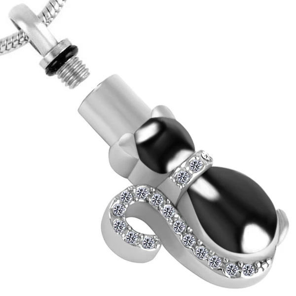 8565 Shining Crystal Cat Cremation Pendant Necklace Women Charm Personalized Pet Keepsake Jewelry Ashes Urn | Украшения и