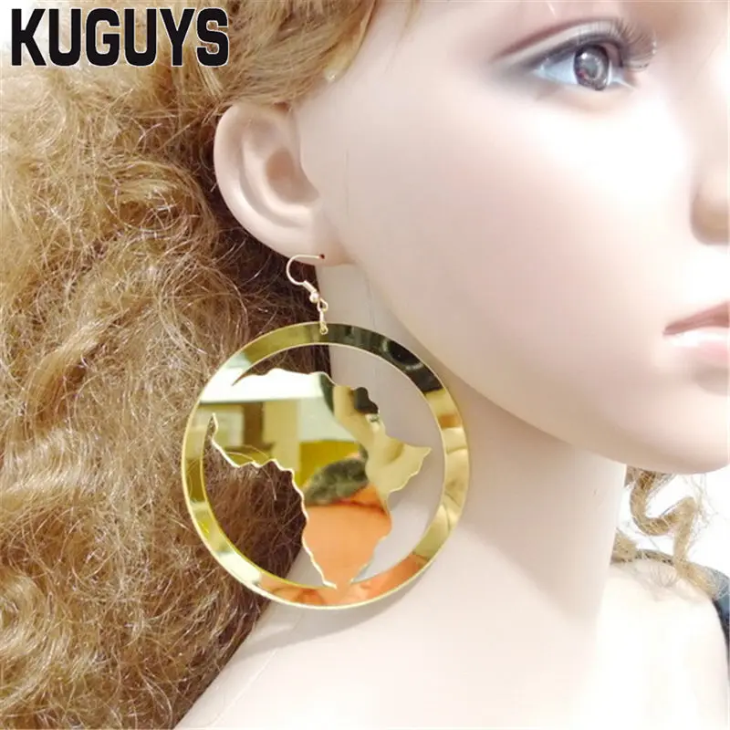 KUGUYS Карта Африки акриловые зеркальные золотые серьги для женщин хип хоп рок
