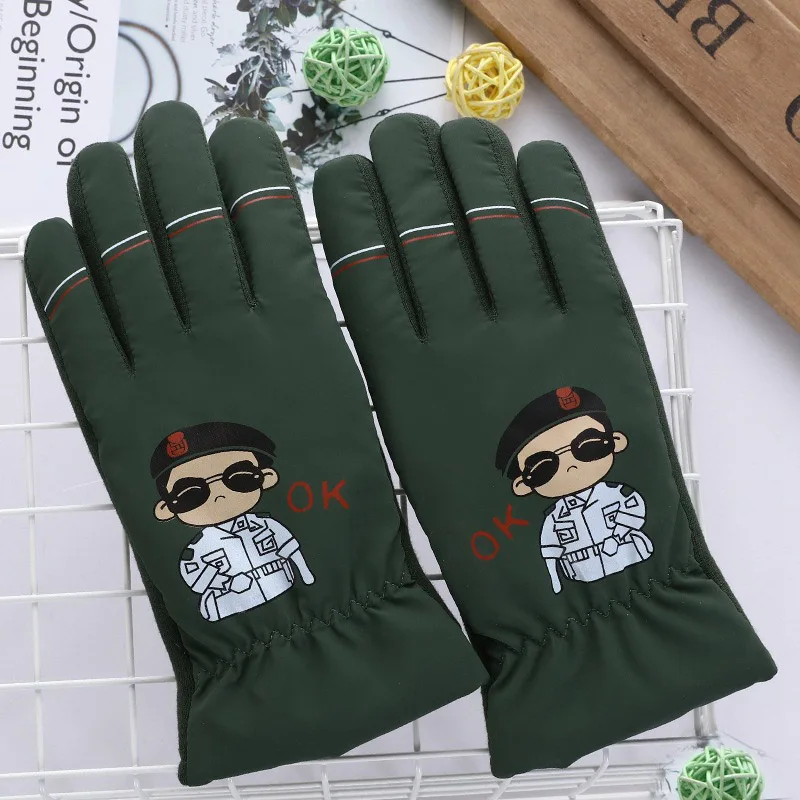 F Green Модные детские ветрозащитные перчатки для лыжного спорта с милым мультяшным кроликом котом для мальчиков и девочек, зимние теплые велосипедные перчатки с плюшевой подкладкой 83A-F - Цвет: F Green
