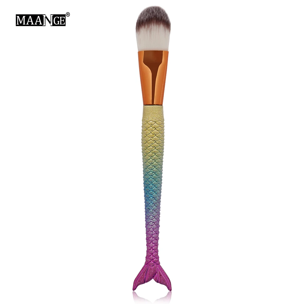 1 Pcs GreenPink MAANGE, 6 шт., Русалочка, набор кистей для макияжа, Тональная основа, растушевка, пудра, тени для век, контур, консилер, румяна, косметический инструмент для макияжа - Handle Color: 1 Pcs GreenPink
