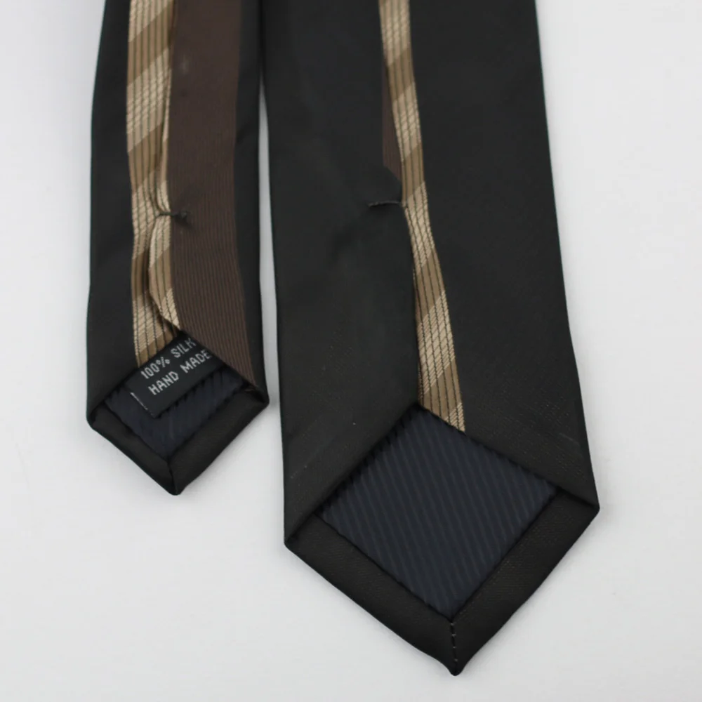 Мужские галстуки тонкий черный бордюр коричневый полукофейный полосатый