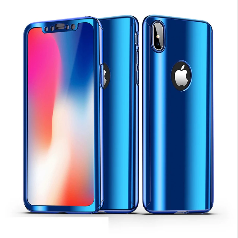 360 Degree Plating Mirror Case For iPhone 6 6s 7 8 Plus X Hard PC Full Body Cover s Phone Cases with Glass |