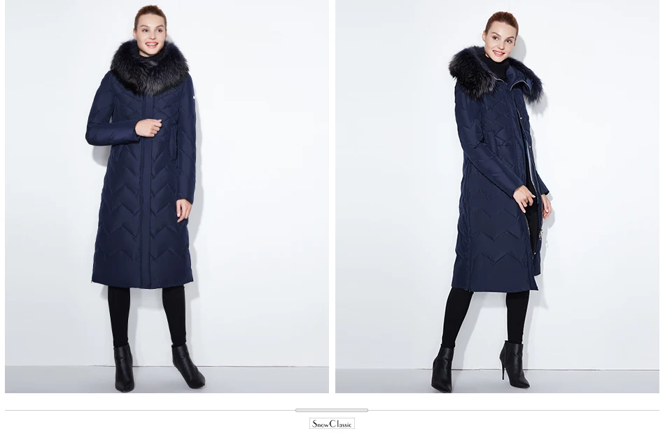 SnowClassic Жeнскaя зимняя кyрткa Куртка женская утепленная Толстая парка лисы верхняя одежда с меховым воротником модные однотонные Роскошные X-длинный тонкий сплошной