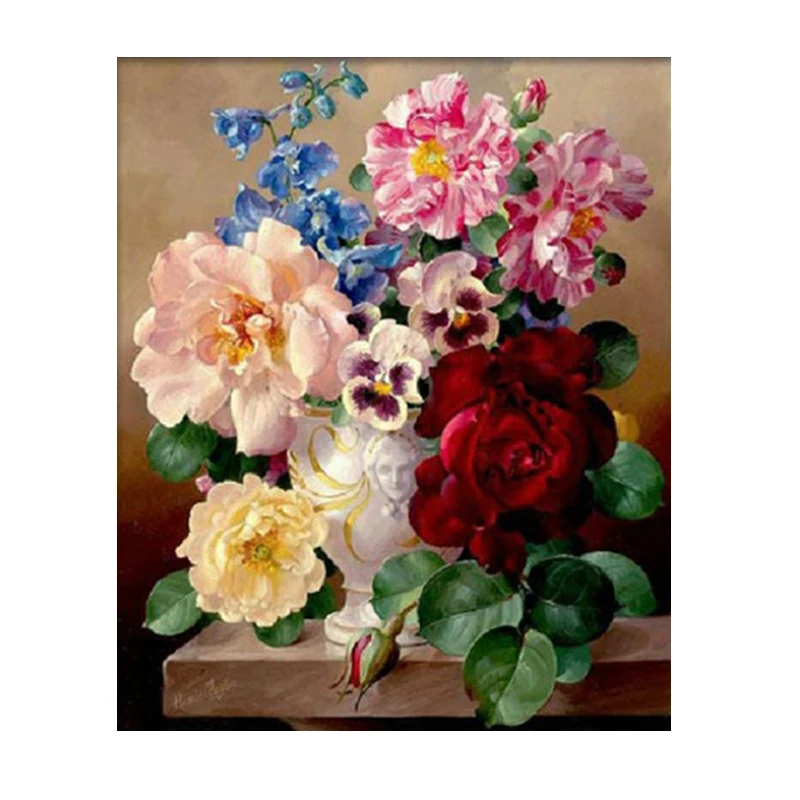 Рукоделие сделай сам DMC цветы пиона узор вышивка крестиком печати пион ваза для