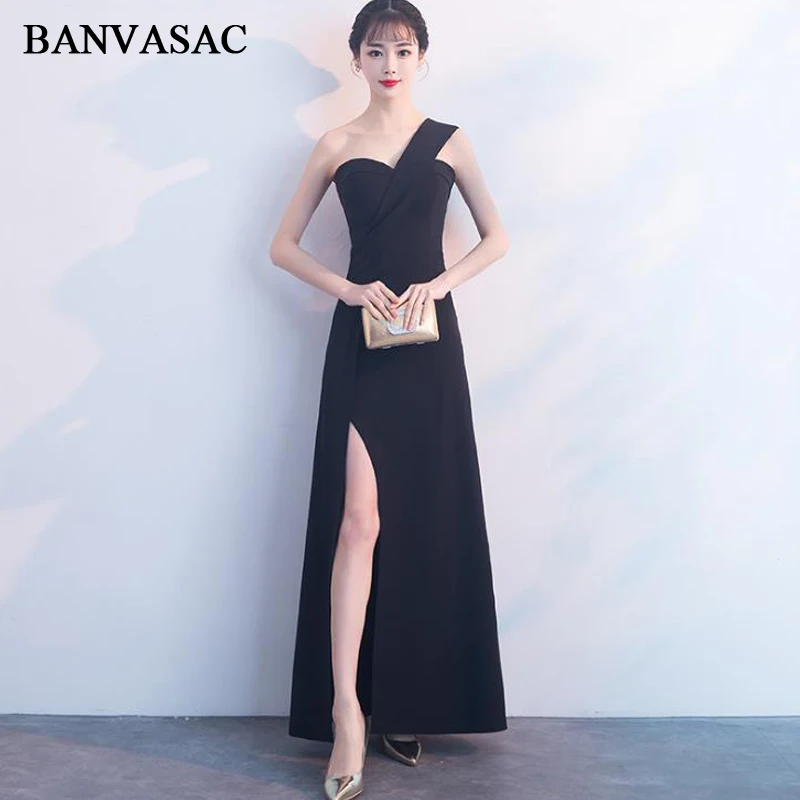 BANVASAC 2018 милое атласное длинное вечернее платье с разрезом и юбкой-годе